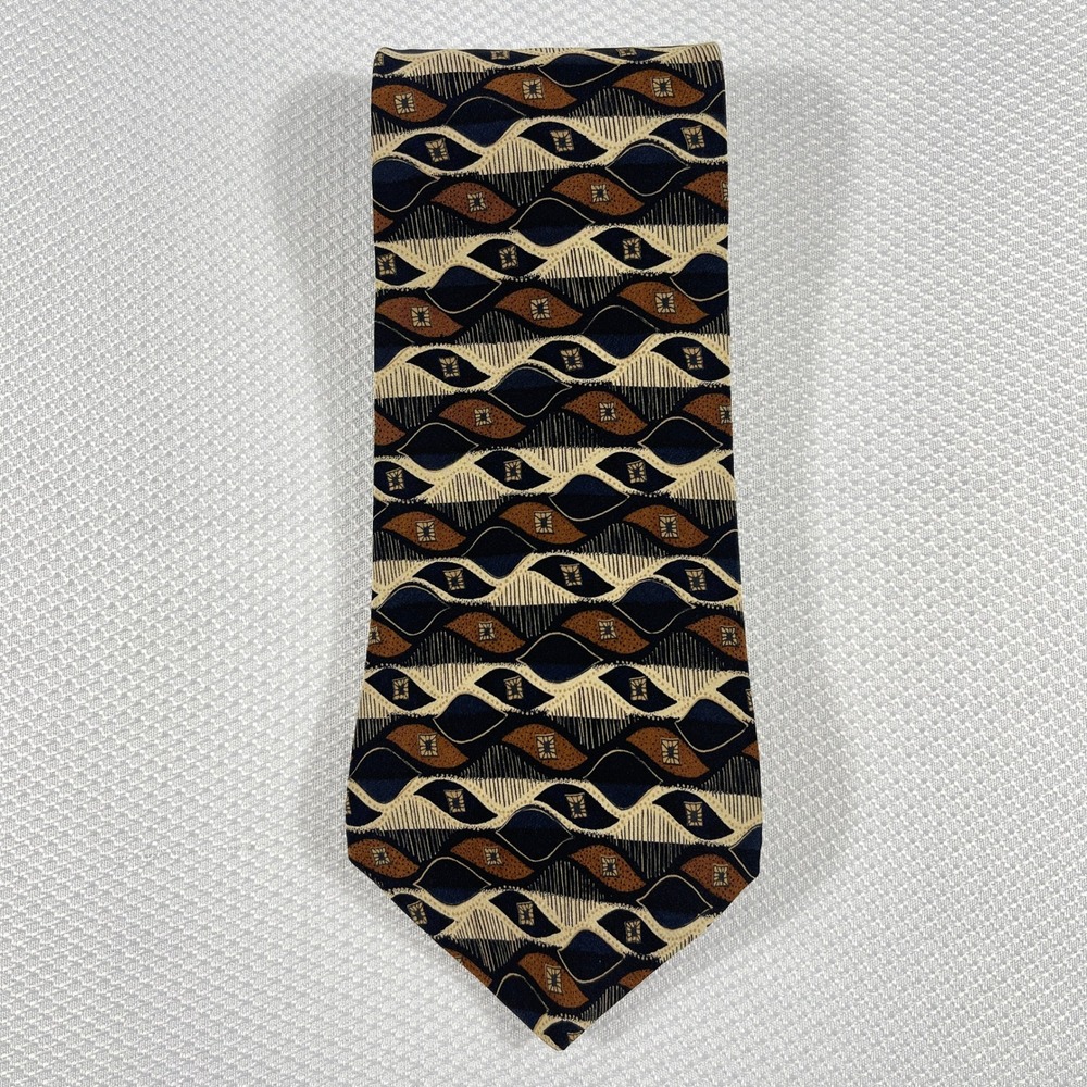Natural Exchange Alexander Lloyd Mens Silk Tie Black Copper Geometric Wave